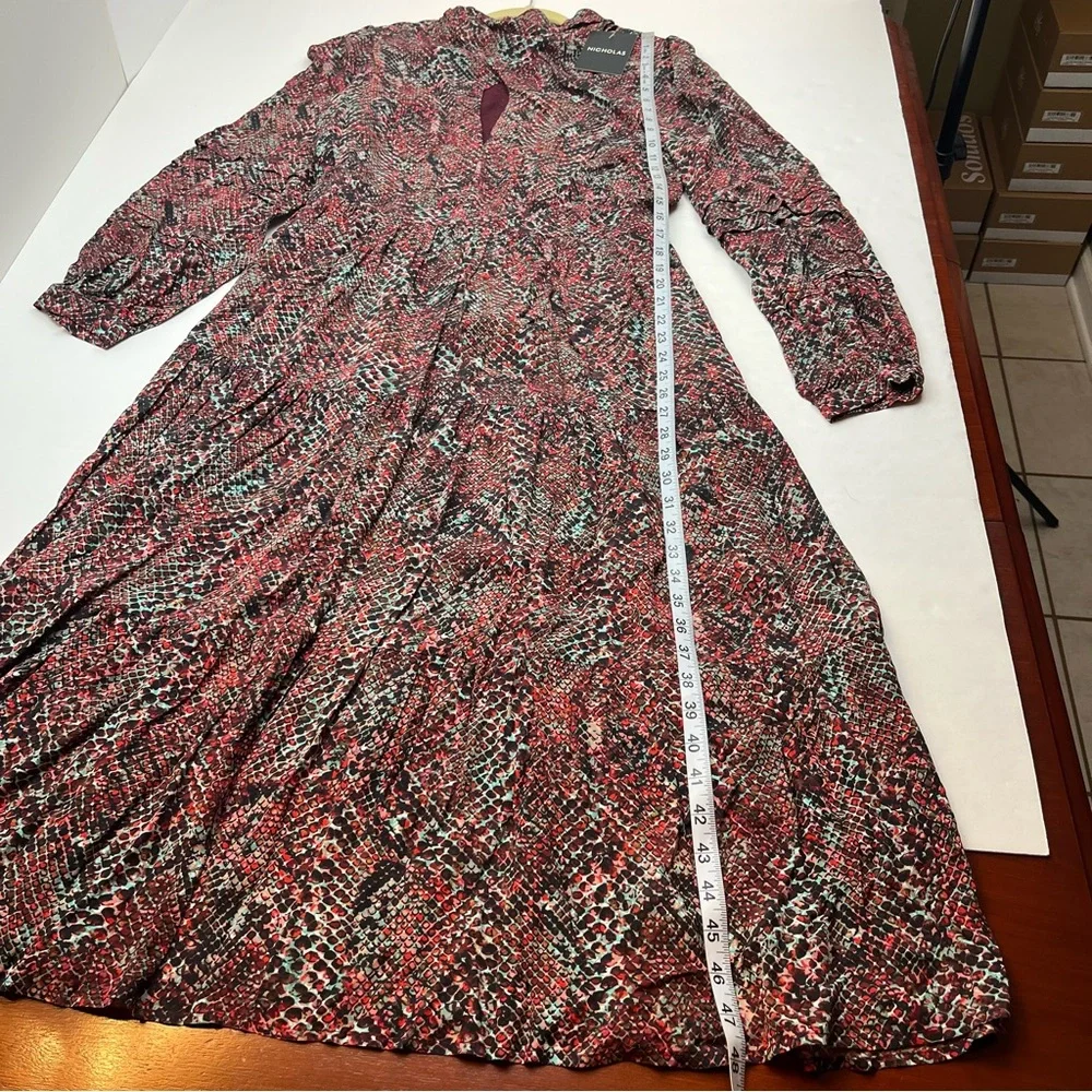 NICHOLAS Eleanor‎ Cross Neck Keyhole Gathered Printed Midi Dress SZ 10 NEW *FLAW - Picture 11 of 16